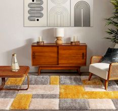 Modern gold Geometric Hall Rug